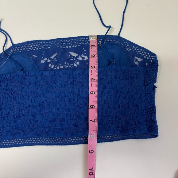 NEW Free People Bralette Womens Medium Blue Embroidered Lace Floral Smocked NWOT - Picture 9 of 9